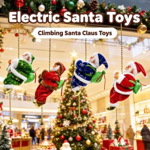 MUSCLEX Leo núi bằng động cơ Đồ chơi ông già Noel leo thang dây Điện Ánh sáng rực rỡ. Đồ trang trí treo hình ông già Noel. Quà tặng Chức năng âm nhạc Đồ trang trí ông già Noel hát Trang trí nhà cửa dịp lễ