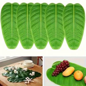 NOBLELUX 5Pcs Heat Resistant Artificial Banana Leaves Simulation Coasters Decor Faux Lotus Leaf Durable Waterproof Table Mats Party Wedding Decoration