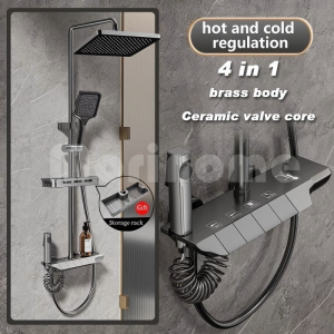 Hot&Cold Shower 3-in-1 Black Shower Set Stainless Steel with Bidet Spray Set Bathroom Double Inlets