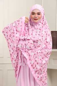 Telekung Printed Bunga Rose Dewasa with FREE Pouch / Bag by Zweedy Mart