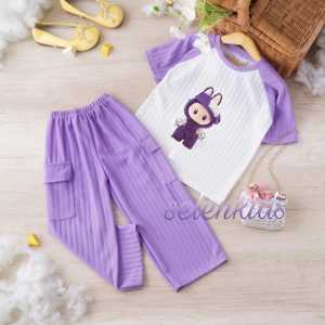 SETELAN BAJU ANAK PEREMPUAN MOTIF LOTUS BAHAN KNITH UNTUK USIA 1-10 TAHUN