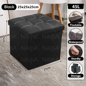 NAIJIA 2 In 1 Storage Stool Folding Sofa Bench Foldable PU Leather Large Capacity Folding Box