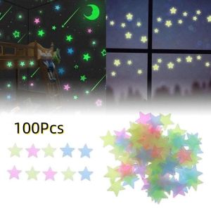 XZD92245 100Pcs/Set Colorful Star Luminous Wall Stickers Glow In The Dark Nursery Ornament Wall Art Stickers DIY Fluorescent Wall Art Decals Kids Baby Room Decoration