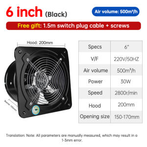 Exhaust Fan 4/6/8/10/12 inch Household Oil Fume Exhaust Fan Kitchen/Room/Bathroom Ventilation fan(Black/White)