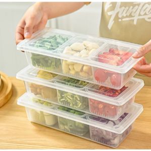 Toples Penyimpanan Makanan Kotak Saringan Kulkas 3 Sekat Buah Sayur Bawang Cabai Multifungsi