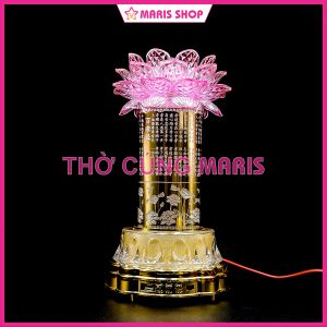 Máy Tụng Kinh Kiêm Đèn Thờ Hoa Sen Xoay Tròn Và Đổi Màu Trụ In Bách Hiếu Kinh  MR-XOAY13