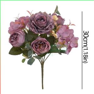 1 Banquet 7 Kepala Buket Bunga Buatan Mawar Palsu Hydrangea Bunga untuk Pesta Dekorasi Rumah Buket Pernikahan