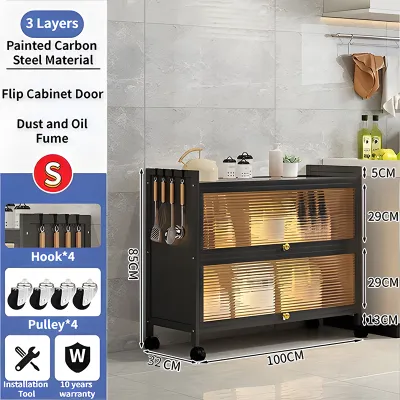 Kitchen dust cabinet 3/4/5 Layers Kitchen Rack Rustproof Storage Cabinet Carbon Steel Multi-function Rack Enclosed Rack