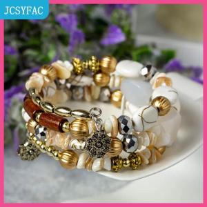 JCSYFAC  Bohemian quyến rũ hạt bọc vòng đeo tay pha lê cổ điển màu ngọc lam và Agate đính cườm nhiều lớp Vòng đeo tay Bangle