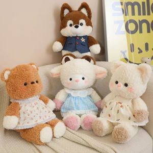 EAURA Wolf Husky Running Plush Animal Wear Dress Forest Animal Rabbit Bear Plush Lovely Cartoon Stuffed Animal Doll Valentines Day Gift