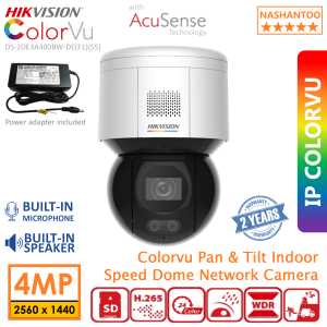HIKVISION DS-2DE3A400BW-DE 3inch 4MP 27/4 Colored PT PoE IP Camera Built-in Mic Built-in Speaker Colorvu Indoor Acusense Camera Mini Pan & Tilt Security Camera with MicroSD card Slot (no Wifi function & SD card is not included) NASHANTOO