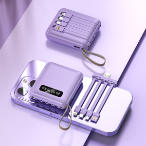 Mini Portable Charger 10000Mah/20000Mah Charging Power Banks Powerbank Mobile Power Bank Fast Charging Built-in 4 Cable 5000Mah Power Ultra Slim