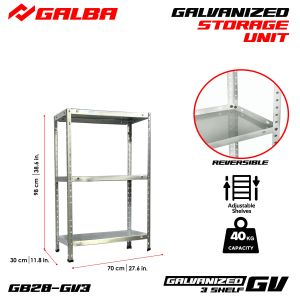 GB28 All-Steel Storage Unit 3- 4- and 5-Layers Adjustable Metal Rack Black/White/Silver (70x30x148)