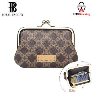 Royal Bagger Retro Kiss Lock RFID Card Holder & Coin Purse for Women Signature Coated Canvas & Vegetable-Tanned Leather Mini Keychain Wallet Compact Storage Bag 5243