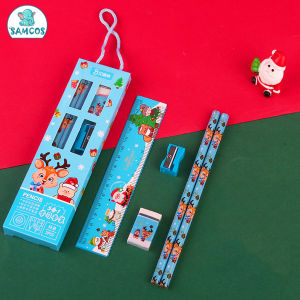 Set dụng cụ học tập chủ đề noel giáng sinh 4 chi tiết có hộp cho học sinh tẩy bút chì thước kẻ Samcos