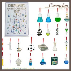 [Carmelun] กล่องของขวัญเซอร์ไพรส์คริสต์มาสทำจากเคมีตลอด24วันปฏิทินการถือกำเนิดตามธีมวิทยาศาสตร์พร้อมของตกแต่งที่ได้รับแรงบันดาลใจจากห้องปฏิบัติการ24ชิ้น