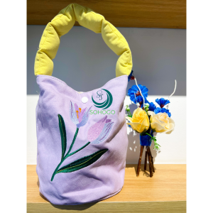 Túi tote nữ họa tiết hoa Tulip handmade vintage 24x18x18cm - Túi xách canvas hình hoa phong cách Hàn Quốc thanh lịch