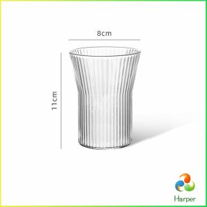 Harper ถ้วยน้ำผลไม้ แล้วใสลายจีบถี่ ถ้วยกาแฟ  ถ้วยนม glass cup