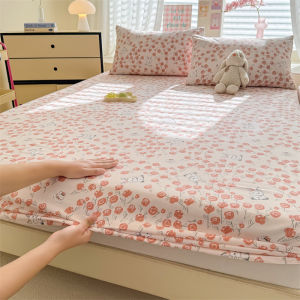 【discount store】1pc Floral Fitted Bed Sheet Flower Printed Washed Cotton Bed Sheet with Elastic Single/Queen/King Size Bed Fitted Sheets