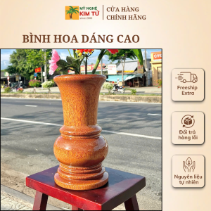 Bình Hoa Dáng Cao Gỗ Dừa Lọ Hoa Trang Trí Nhà Cửa & Bàn Thờ & Quán Cafe Decor Mộc Mạc Sang Trọng Cao 35cm - KIM TỨ