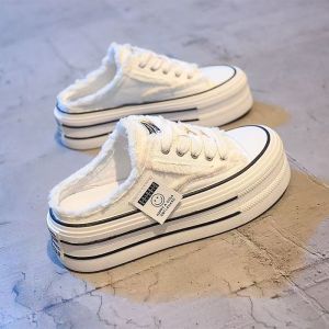 Free Shipping Baotou Slippers WomenS Outdoor Spring New Canvas Shoes Backless Versatile Lazy-Style Half-Slipper Thick-Soled Casual Shoes