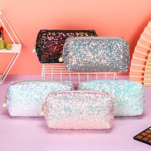 NEMOPH Fashion Glitter Handbags Cosmetic Storage Pen Bag Makeup Bag Zipper Pouch