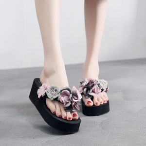 Free Shipping New Ethnic-Style Floral Beach Sandals Slip-On Design Fashionable And Non-Slip High-Heeled Sandals For Outdoor Wear