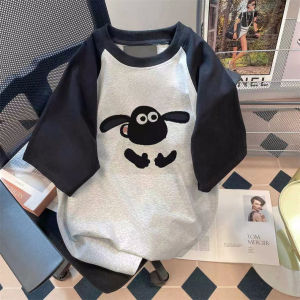 COD✅Malaysia Ready Shaun the Sheep Cartoon Print Short Sleeve T Shirt Women Summer Cute Loose Fashion Casual Commute Daily Top