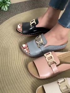 [Free Shipping] WomenS Wedge-Heeled Thick-Soled Sandals 2025 New Style Plus Size Casual Fashionable Simple Design With Metal Buckle And Open-Toe Style