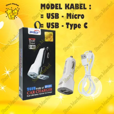 [ST-SV] Charger Mobil Pro SP-201 2A ORIGINAL 2USB + Kabel Micro USB / Type C Car Saver