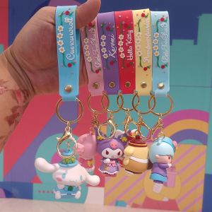 NG65D KikiLala Kuromi Cartoon Keychain Princess Cinnamoroll Kitty Cat Keychain Backpack Pendant Pompompurin Anime My Melody Keyring School Bag