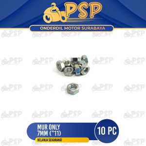 Mur Only 7mm ("11) Harga 1 Pak Isi 10 -  Mor Kuning Nut Only Hex 7 Mili M7 Kunci 11 Drat 1.25