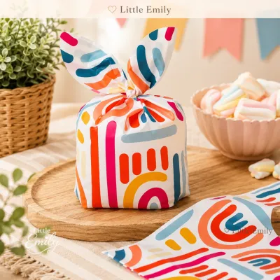 FP1347 (50PCS) Boho Rainbow Colors Bunny Ear Cookie Candy Loot Bag Giveaway Souvenir Gift Bag