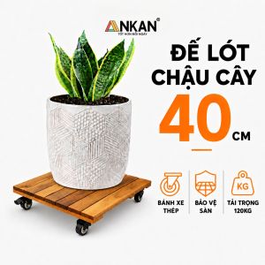 Khay Kê Chậu Cây Gỗ ANKAN 40cm Màu Vàng Nắng Tự Nhiên – Đế Di Chuyển Chậu Cây Tải Trọng 120Kg Chuẩn Xuất Khẩu