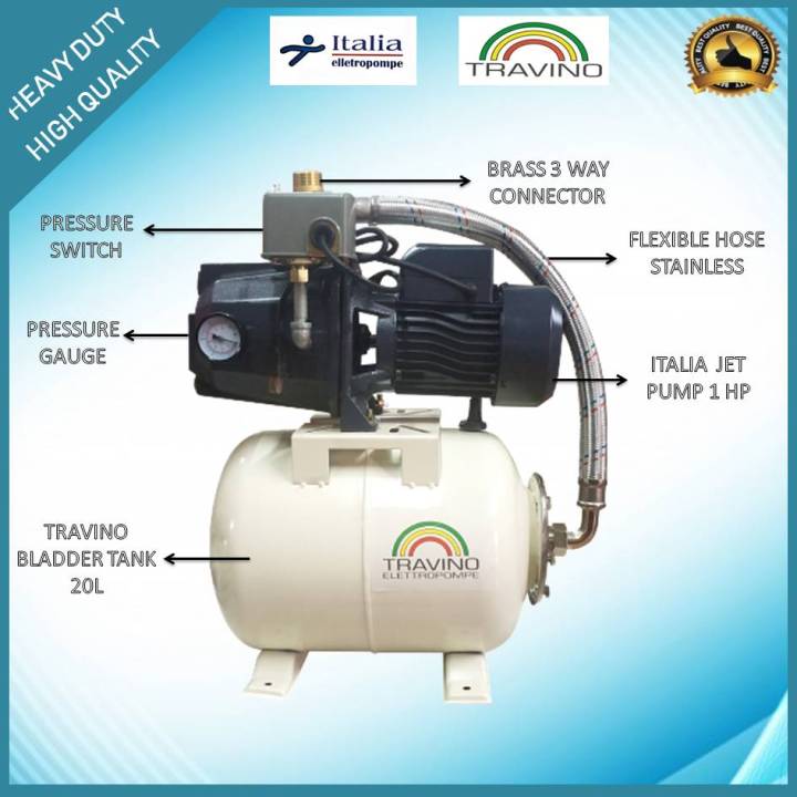 ITALIA Automatic Jet Booster Water Pump with TRAVINO 20L Bladder Tank