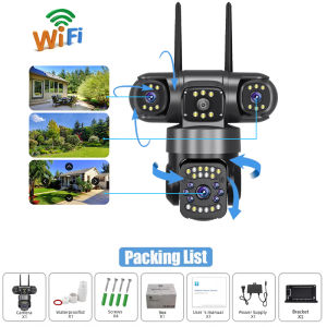 V380 PRO Solar CCTV Camera Connect Cellphone15MP Three Lens CCTV Camera Wifi Connect 360Solar Powered 10X Zoom Wireless IP Camera No WIFI NeededBuilt-in Battery Infrared Night Vision CCTV with Audio and Speaker,4G SIM CCTV Camera Outdoor Waterproof
