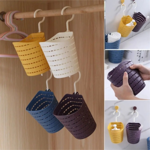 Plastic Storage Basket Wall Hanging Single Hook Hollow Basket Rotatable Hangable Desktop Organizer