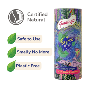 [Official Shop] Jomingo Natural Deodorant - Plant Based Vegan - Eco Friendly Packaging - Effective and Long Lasting For Kids Women & Men - Tea Tree & Mint 50g