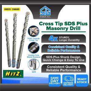 HITZ SDS Plus Drill Bits 4 Flute Cutter Carbide Tip 5mm -20mm Concrete Masonry Rotary Hammer Tebuk Simen Dinding