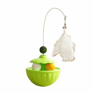 HISTO Long Pole Cat Teaser Toy With Bells Rotating Feather Treat Dispenser Energetic Play Durable Wobble Puzzle Ball Pet Accessories