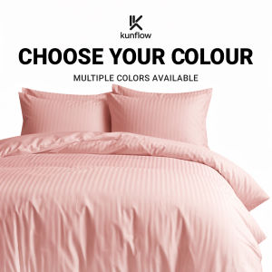 KUNFLOW 1200TC Stripe Combed Cotton Bedsheet Set | Hotel-Style Soft & Smooth | Fitted Sheet Set Single-King