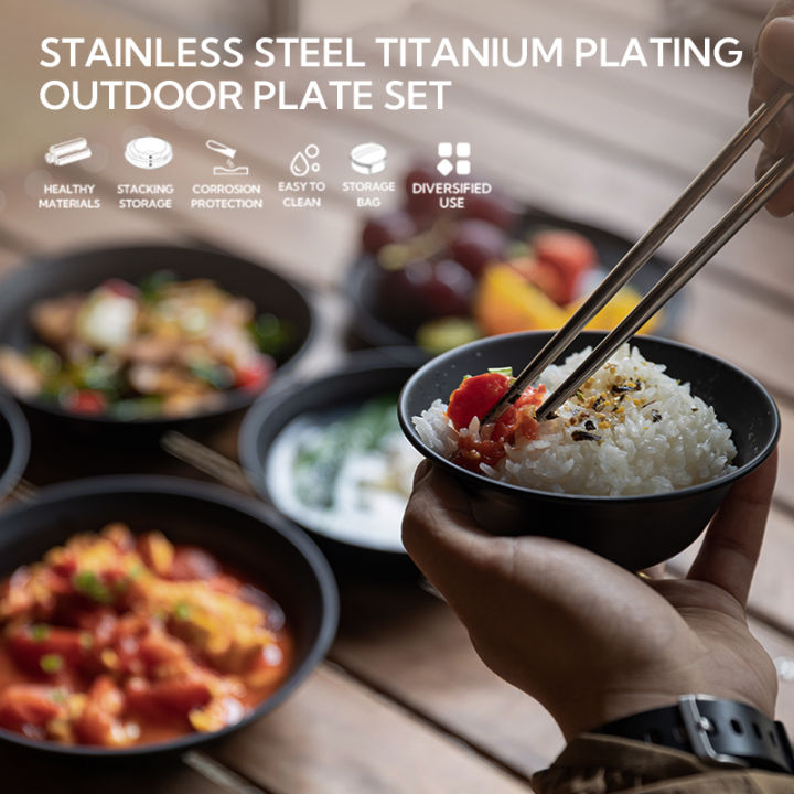 CAMPINGMOON%20Black%20Stainless%20Steel%20Dining%20Tableware%20Set%20Plate%20Dish%20Bowl%20Titanium%20Coated%20Portable%20Ultralight%20Camping%20Picnic%20Outdoor%20Dinnerware%20Utensil%20with%20Storage%20Bag%20Camping%20Moon%20-%20Image%202