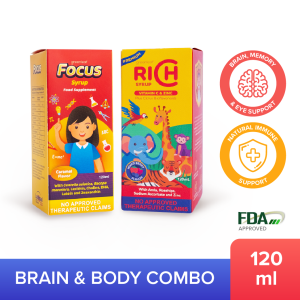 2 Pack - Focus And Rich Premium C Brain and Body Combo for Kids - Natural Brain Eye and Vitamin C Supplement - 120ml