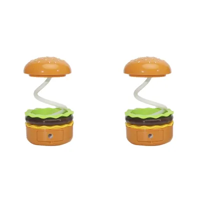 2X Desk Lamp for Kids Rechargeable Hamburger Small Desk Lamp with Adjustable Neck Touch Switch with Pencil Sharpener