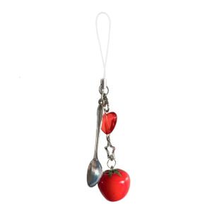 Versatile Tomato/Fork/Spoon Bag Pendant Keychain Beaded Resin Keyring Bag Accessory Handbag Decoration for Daily Use