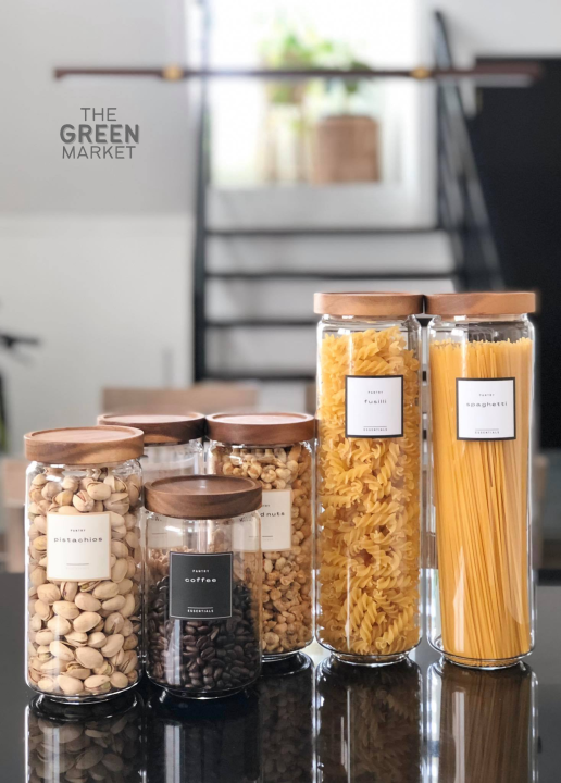 TGM Silica Glass Jars with Flip Top Acacia Lids, Glass Food Jars and  Canisters Sets