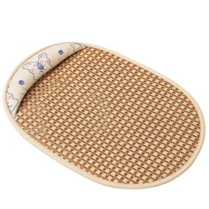 HOMEVOYAG with Pillow Pet Cooling Mat Breathable Sunflower Print Portable Cat Bed Rattan Mat Lightweight Pet Rattan Weaving Sleeping Mat Summer Use