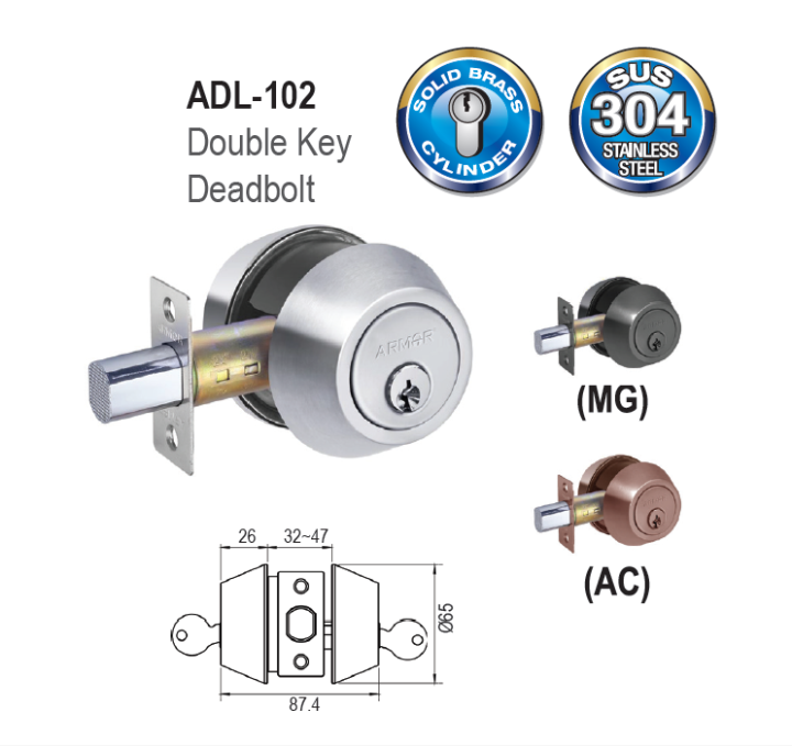 Armor ADL102 S/Steel SUS304 Double Key Deadbolt Lock Lazada