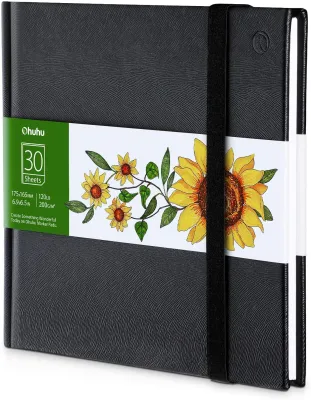 Ohuhu Marker Pads Art Sketchbook Portable Square Size 120 LB/200 GSM Drawing Papers 78 Sheets/156 Pages Hardcover Sketch Book Painting Drawing Graffiti