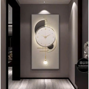 Tranh đồng hồ tráng gương họa tiết sang trọng khổ dọc trang trí phòng khách nhà hàng khách sạn